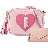 PRLINJSK Little Girls Purse, Kids Heart Purse, Cute Crossbody Bag with Small Teens Girls Wallet Gift