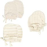 MOMSMENU Newborn Mittens No Scratch 100% Organic Cotton 3 Packs Mitts Baby Boy Girl Neutral With String 0-12 months