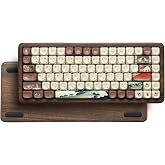 Womier 75% Wireless Creamy Keyboard with Wood Shell, QMK/VIA WD75 V2 | Retro Mechanical Gaming Keyboard 8000mAh Battery,Tri-Mode Custom Keyboard RGB Hot Swappable,MOA Japanese Keycap-Linear Switch