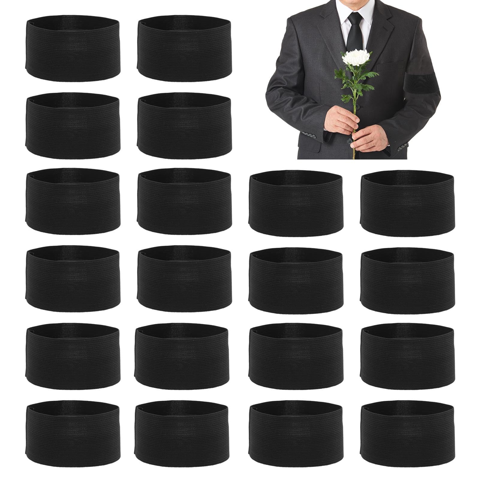 Photo 1 of 20pcs Funeral Armband, Elastic Adjustable Mourning Arm Band Running Armband for Walking, Hiking and Biking, No Buckle(Black)