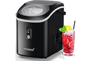 VIVIDMOO Nugget Ice Maker Countertop, 34lbs/Day, Portable Sonic Pebble Ice Maker with Self-Cleaning, Fast Ice in 6 Mins, Compact Crushed Pellet Ice Machine for Home/Office/Kitchen/RV/Camping, Black