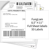FungLam 8.5" x 11" Full Sheet Sticker Paper, Printable Sticker Paper for Laser & Inkjet Printers, 50 Full Sheet Address Shipping Label（50 Labels）