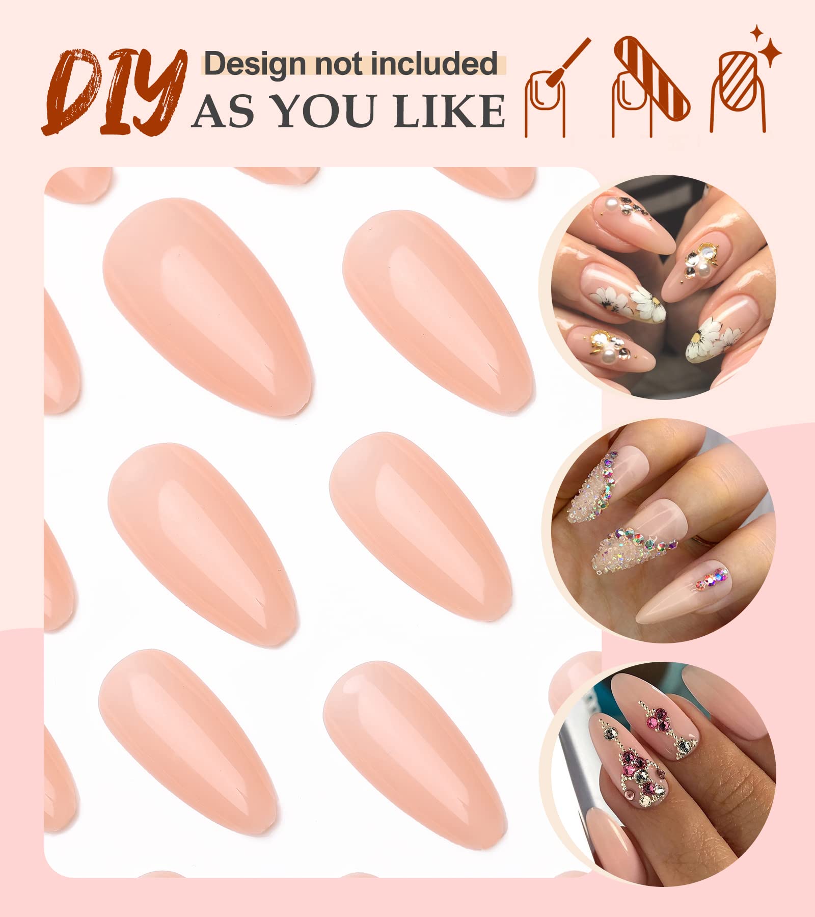 Morily Press on Nails Medium - Nude Almond Fake Nails Solid Color Pink Glossy False Fingernails in 15 Sizes, Long Stick on Nails for Women - 30Pcs - Image 9