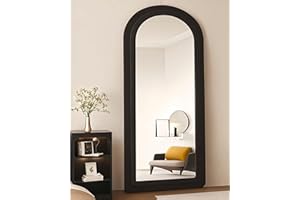 KOMCOTE Floor Mirror, Arched Full Length Mirror, Floor Mirror Freestanding, Arched Wall Mirror, Large Floor Length Mirror with Stand, Full Body Mirror, Wall Mounted Mirror, Flannel Frame, Black
