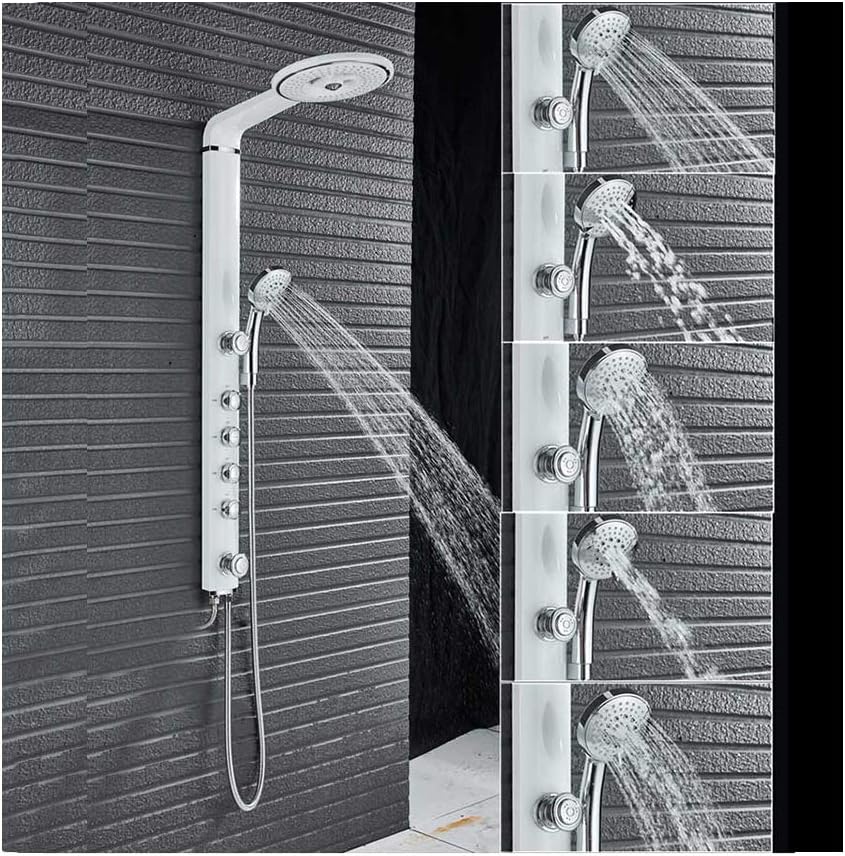 GLYYR Shower Panel Column with Body Spray Jets Shower Faucet Set Wall Mounted Multi-Functional Bathroom Rain Shower Combo Set with Shower Head, Handheld Shower, No Mixer Valve,White
