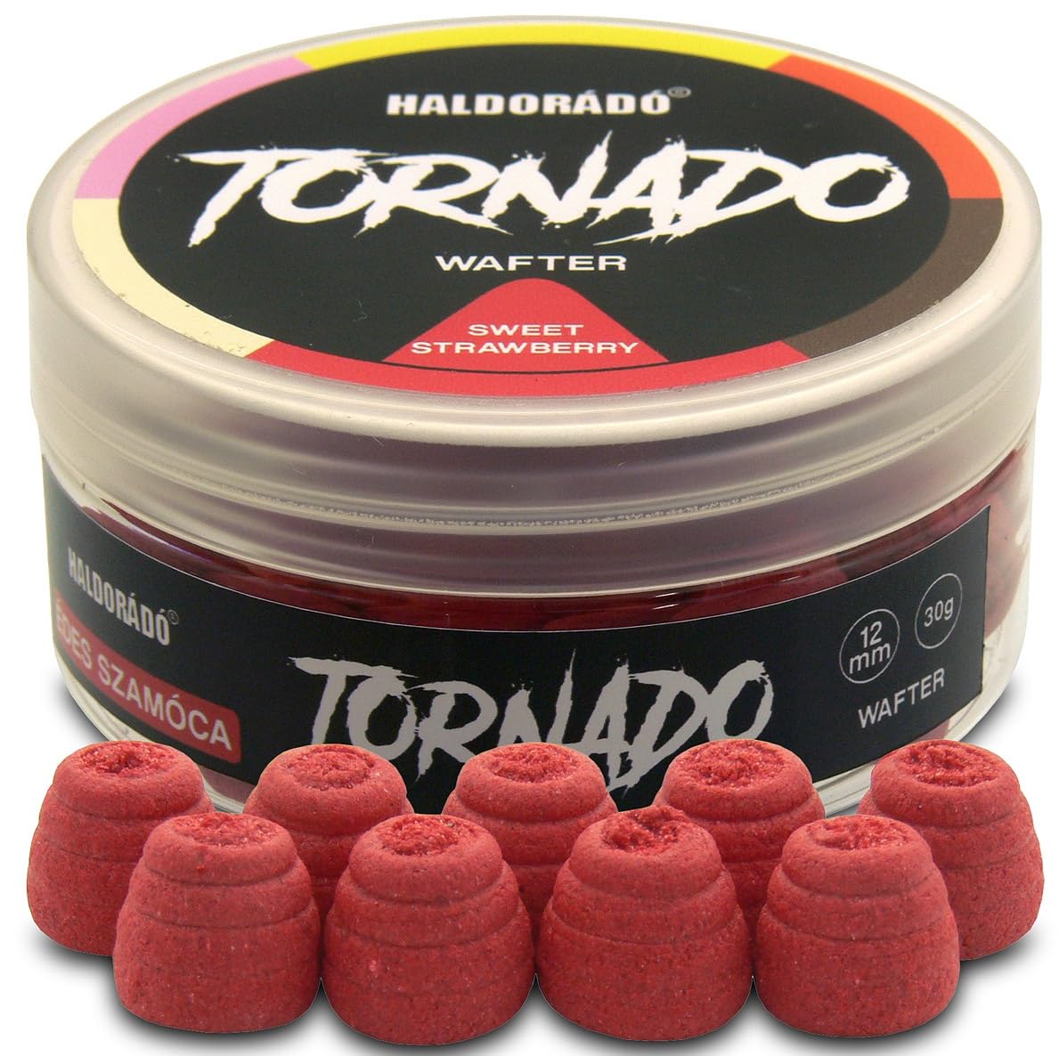 Haldorado Tornado Smoking or Bleeding Pellet Boilie Bait, Wafters for Carp Fishing, Special Shape, 100% Biodegradable,12 mm wide and 11 mm long, Sweet Strawberry