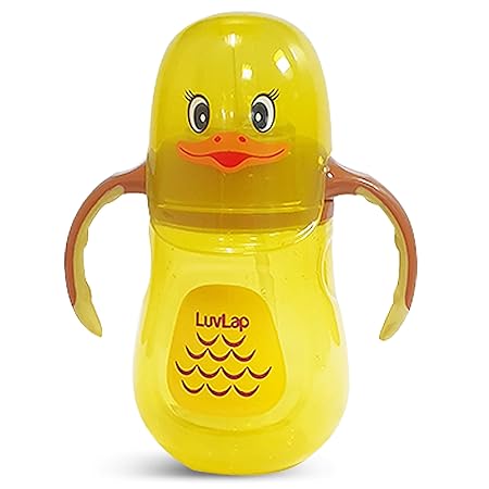 LuvLap Naughty Duck Sipper / Sippy Cup 280ml, Anti-Spill Design with Soft Silicone Straw, 12m+ (Yellow)