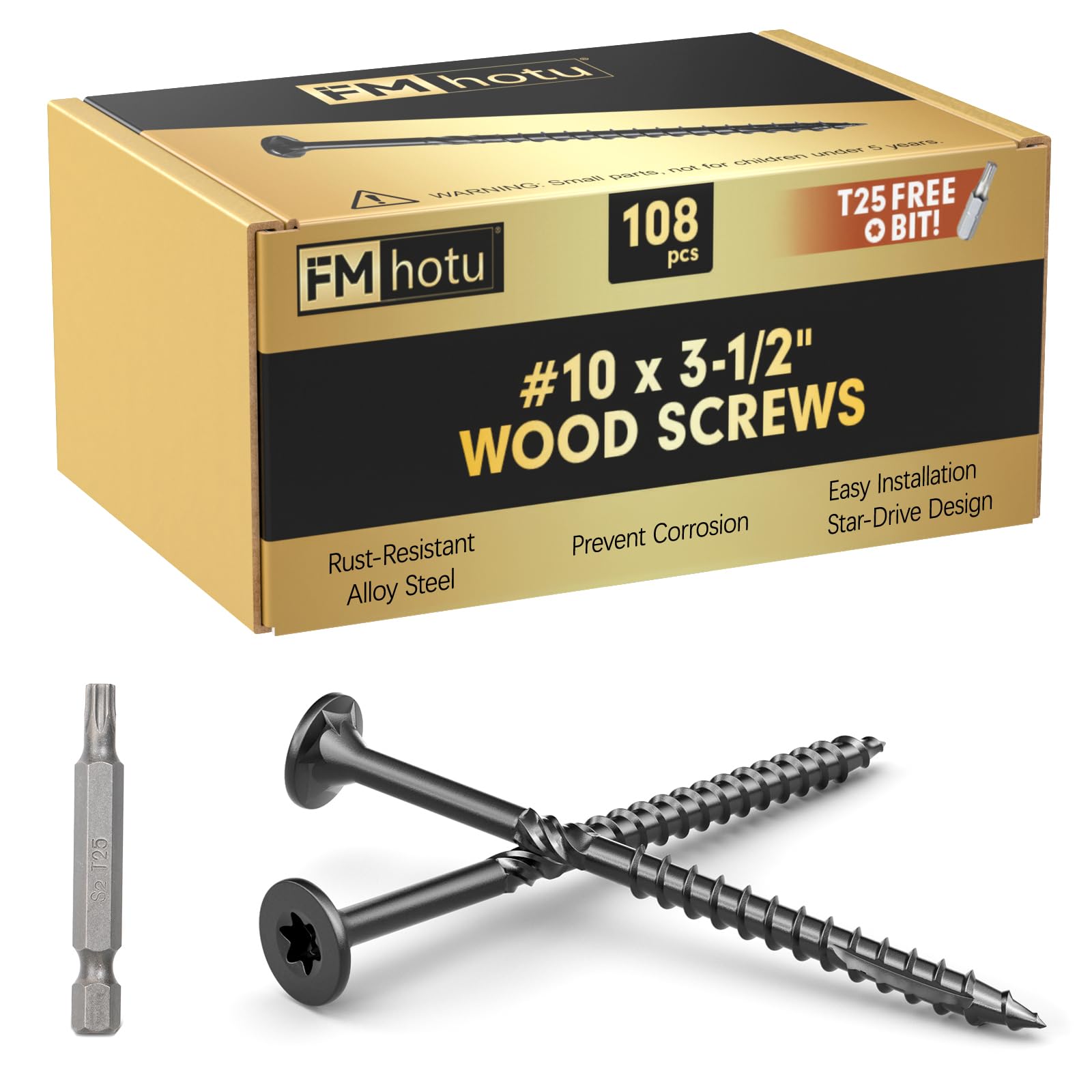 Photo 1 of #10 x3-1/2 Deck Screws, 108Pcs Star Drive Wood Screws, Rust Resistant Timber Screws for Timber/Log/Landscaping Wood, T25 Star Bit Included, Black
