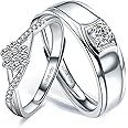 Sunamy Endless Love Matching Couple Rings for Him and Her Set, Adjustable S925 Silver Romantic Heart Design, Engagement Ring