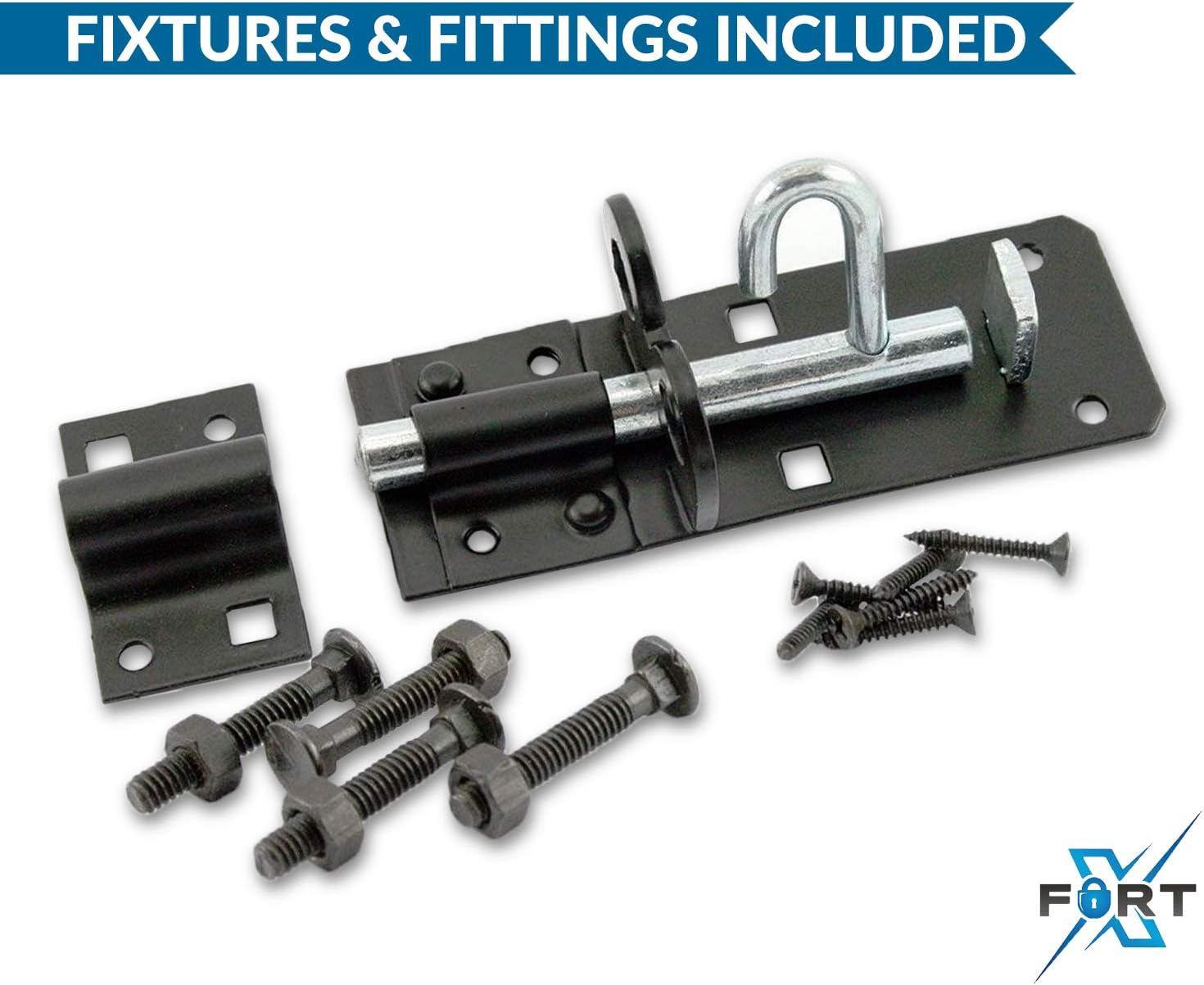 XFORT® 2 Pack Brenton Strong Sliding Lockable Padbolt 200mm (8") Ideal for use with Shed Doors Gates and Outhouse Doors (200mm, Black) - Image 3