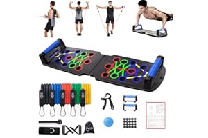Awcvire Portable Home Workout Equipment, Multifunctional Push Up Board Fitness with Resistance Bands, Grip Strength Trainer, Massage Ball, Full Body Exercise at Home