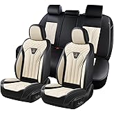 FLORICH Leather Seat Covers, Seat Covers Full Set, Car Seat Protectors 5 Seats, Automotive Seat Covers Fit for Most Cars Trucks SUV- Black&Beige