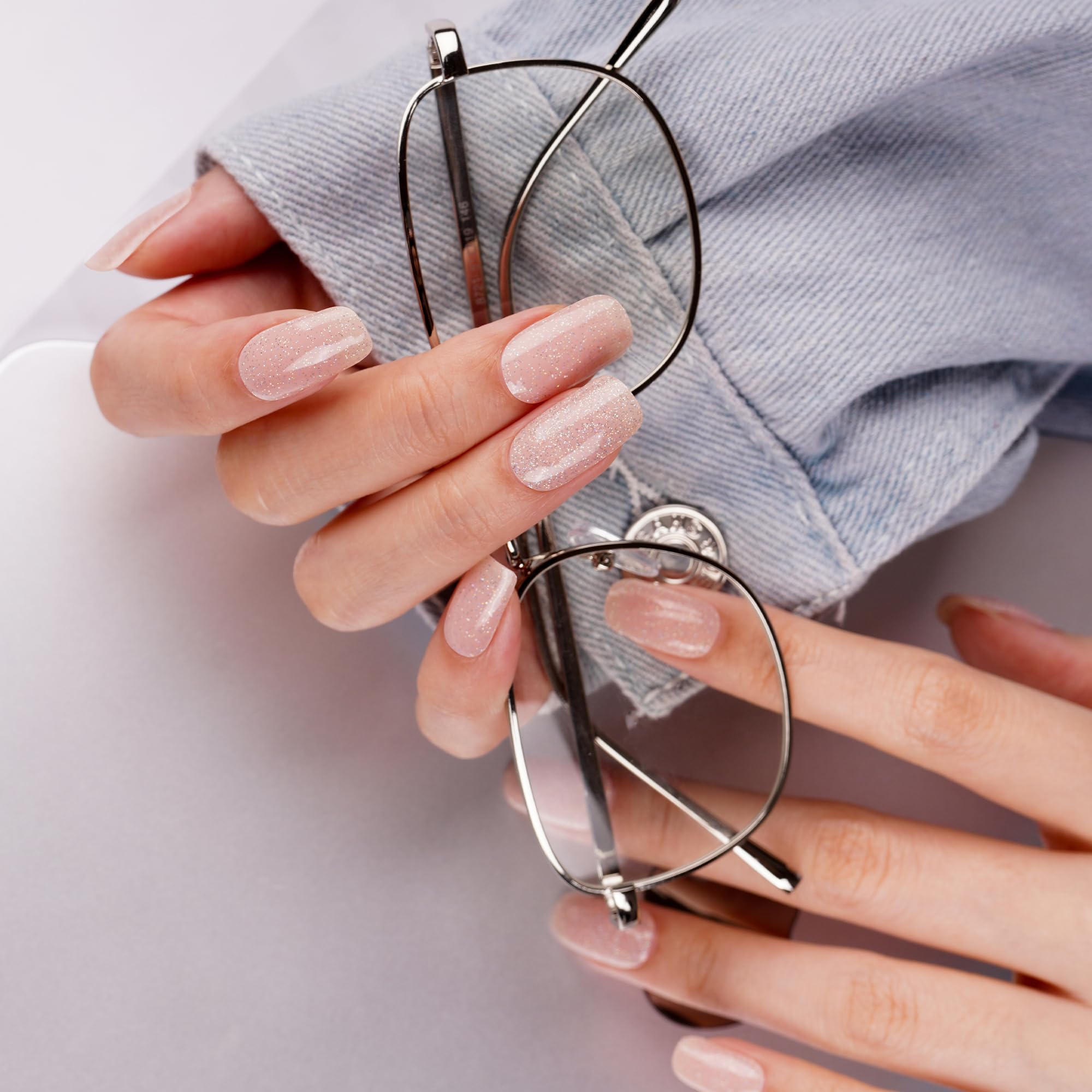 DANNI & TONI 28Pcs Semi Cured Gel Nail Polish Strips,Peach Puff Gel Nail Stickers (Glitz),Colourful Shimmer Salon-Quality Gel Nail Polish Strips Manicure Stickers Set — image 1