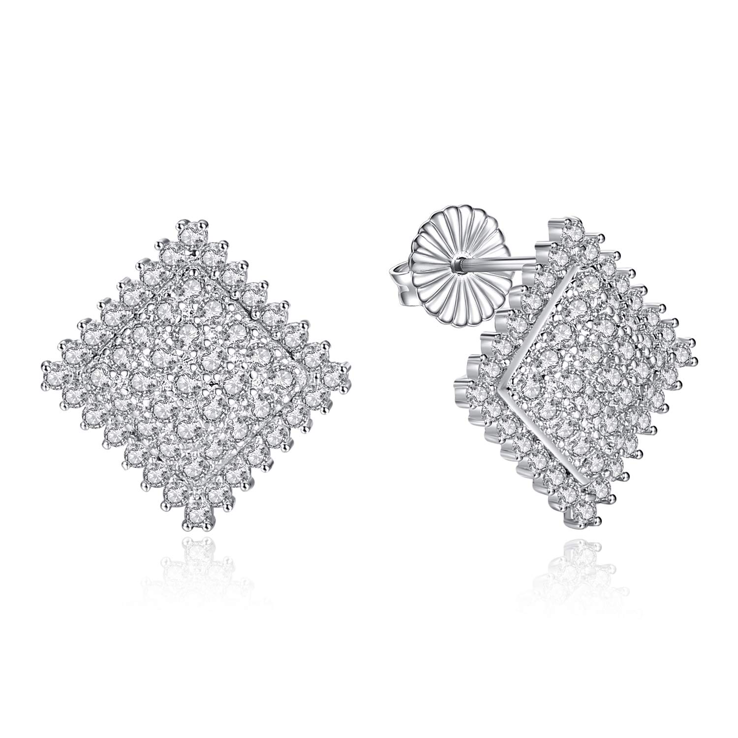 Pave CZ Stud Earrings for Women- Elegant Sliver Square Cubic Zirconia Stud Earrings for Jewellery