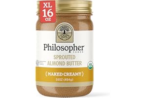 Philosopher Foods - Naked Creamy Organic Sprouted Almond Butter - 16 oz - Stone Ground Regenerative Organic Creamy Almond Nut Butter No Sugar Added