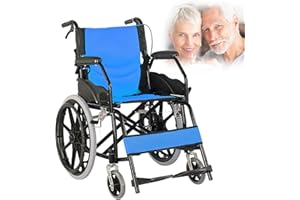 Ultra-Lightweight Wheelchair for Adults with Brake, Folding Transport Wheelchair with Swing-Away Footrest And Flip Back Backe