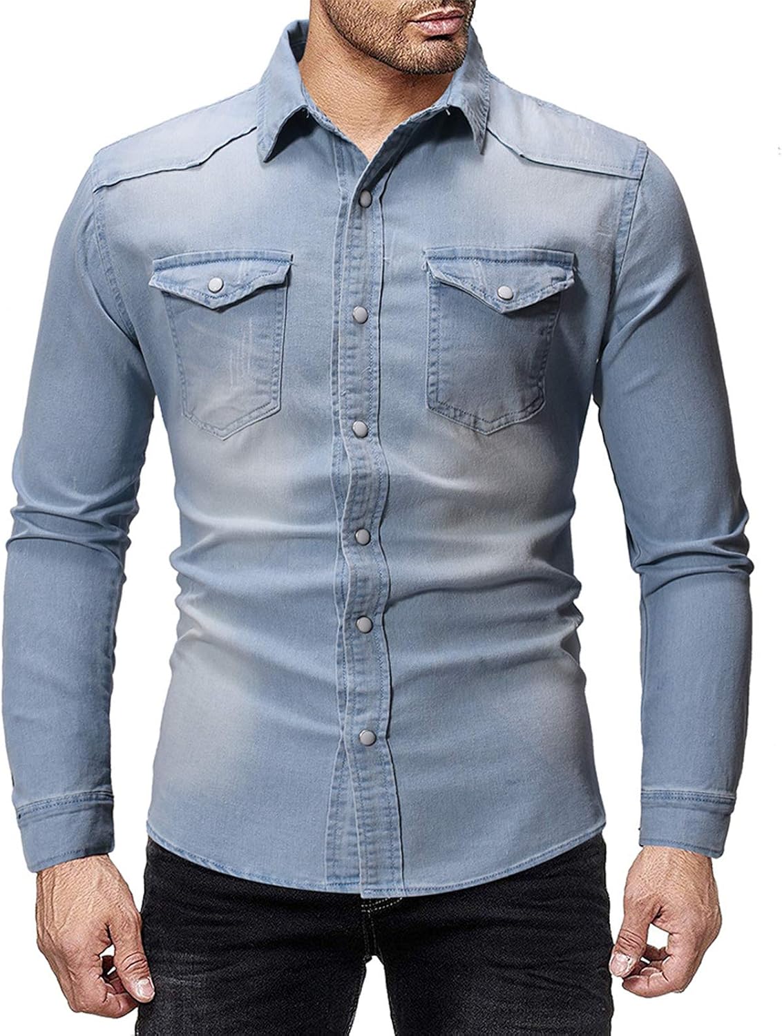 Men Denim Shirts,Retro Style Long Sleeve Men Casual Shirt Full Buttons