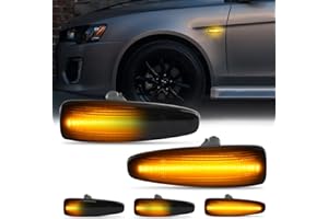 D-Lumina LED Side Marker Light Assembly Smoked Lens Sequential Blink Amber for Mitsubishi Lancer Evolution X Mirage Outlander Sport Front Fender Side Marker Lamp, Replace OEM Sidemarkers, Pack of 2