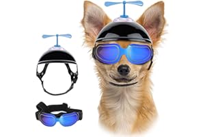 UOSIA Small Dog Goggles with Helmet Pet Sunglasses and Helmet Set Adjustable Dog Helmet Cute Dog Glasses Dog Motorcycle Helmet Hat with Ear Holes for Puppy Riding