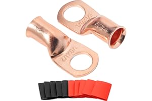 SVAAR 10pcs 0 Gauge Copper Lugs 1/0 AWG-1/2(M12) Ring Terminal Heavy Duty Wire, Battery Cable Ends, Terminal Connectors With 10PCS 3:1 Heat Shrinks