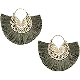 Tassel Hoop Earring Statement Thread Dangle Earrings Stylish Long Fringe Drop Earrings Lightweight Long Swingy French Hook Earrings for Women