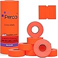 Perco 2 Line Fluorescent Red Labels - 8 Rolls, 1 Sleeve, 6,000 Blank Price and Date Gun Labels for Perco 2 Line Price and Date Guns - Made in USA