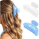 Fashey Acrylic Hair Clips Blue Claw Clip Cute Hair Clip Medium Hair Accessories for Women (lake blue+white)