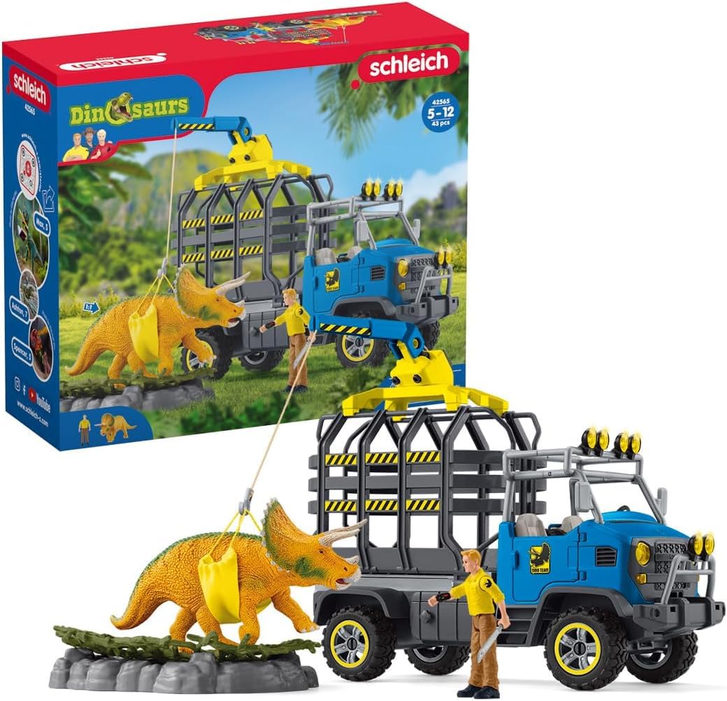 SCHLEICH Dinosaurs | Dinosaurier Truck Mission 42565 | Spielset mit Dino Figur, Ranger, Truck und viel Zubehör | tolles Geschenk für Kinder | Dinosaurier Spielzeug ab 4 Jahren | Set aus 43 Teilen