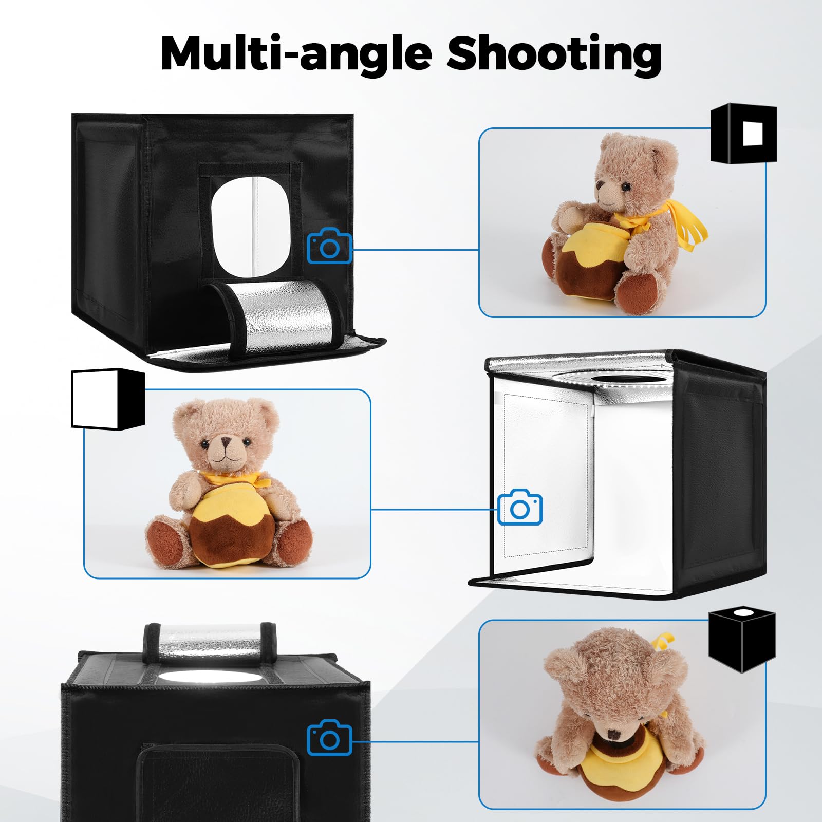 Photo Light Box, 12/16/20/24/32 Inch Photography Light Box with CRI95 120 Light Beads. Dimmable Shooting Tent Kit with White and Warm Light. 6 Color Backdrops Photo Booth for Studio Products Display