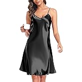 Sopesil Women's Nightgowns Satin Sleepshirts Slip Dress Nightdress Silky Chemise Nightie V Neck Nightwear