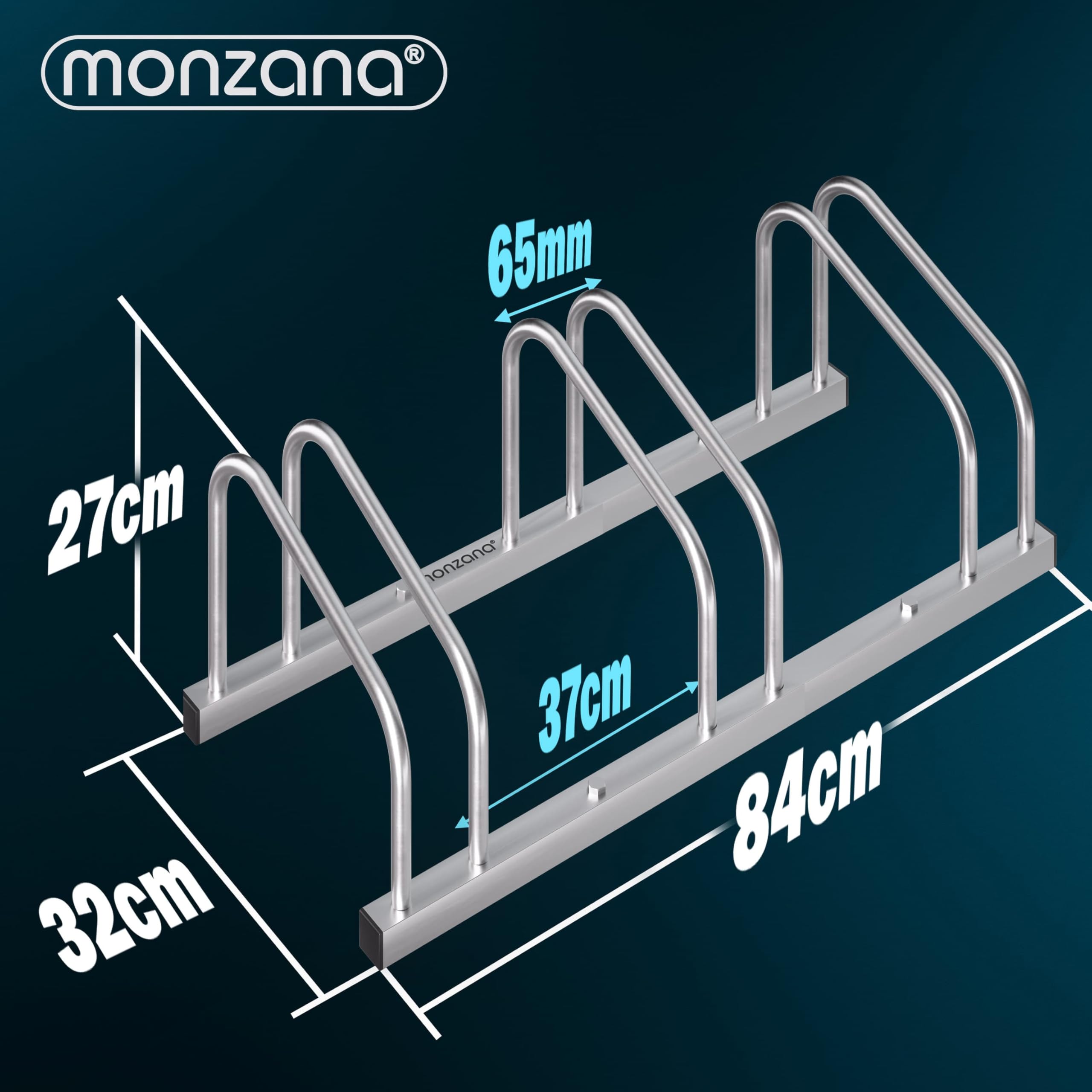 Monzana® Fahrradständer für 3 Fahrräder 37cm Radabstand 30-65mm Reifenbreite rostfreier Stahl selbstsichernde Schrauben Boden oder Wandmontage Mehrfachständer Fahrradhalter Aufstellständer Radständer 4