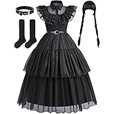 knemmy Black Costume Dress Up for Girl Kids Toddler Birthday Halloween Cosplay Outfit Black Party Dress
