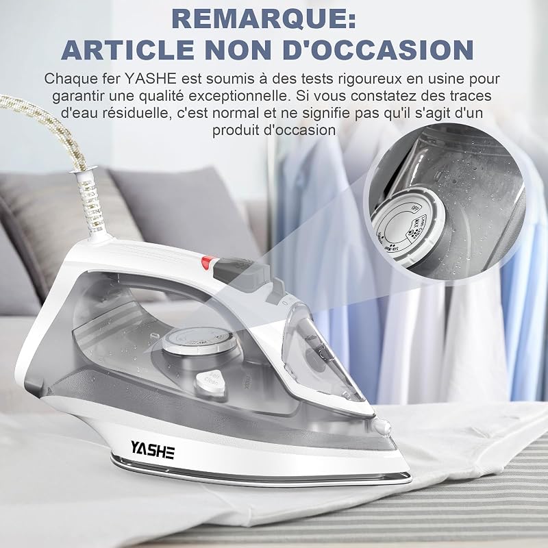 Fer à Repasser 2300 W avec Semelle Antiadhésive à Chauffage Rapide, Réservoir 300 ml, Débit de Vapeur Continu de 25 g/min, Fonction Pressing de 150 g/min, Autonettoyant, Anti-goutte