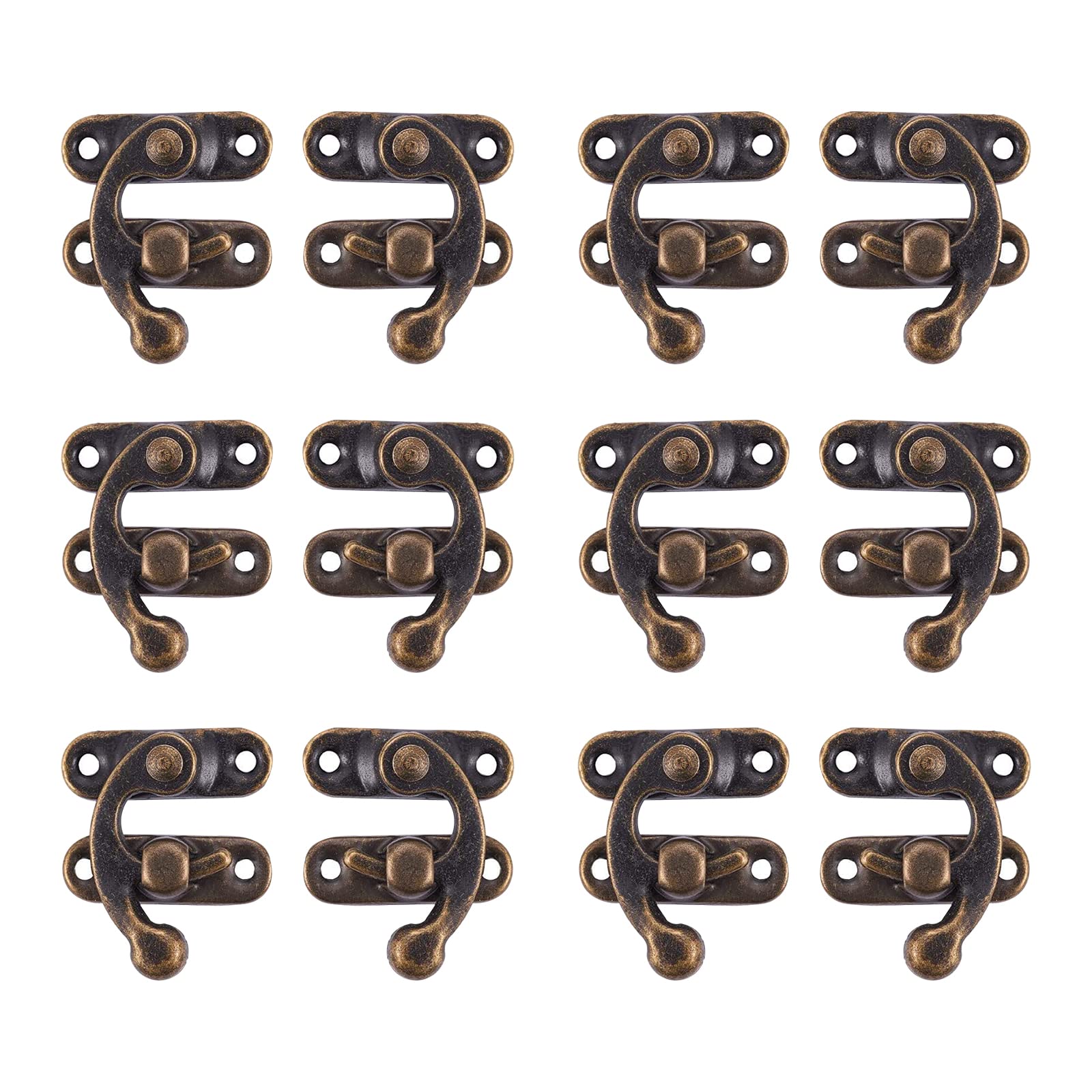 INCREWAY 30 Pack Antique Latch Buckle Hook Hasp with 120pcs Screws, Decorative Left Right Chest Hasp Catch Lock Clasp for Drawer Cabinet Jewelry Wooden Case Box, Bronze Tone