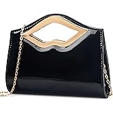 Gurina Patent Leather Clutch for Women with Lips-Shaped Handle & Detachable Chain, Perfect for Wedding, Party & Prom