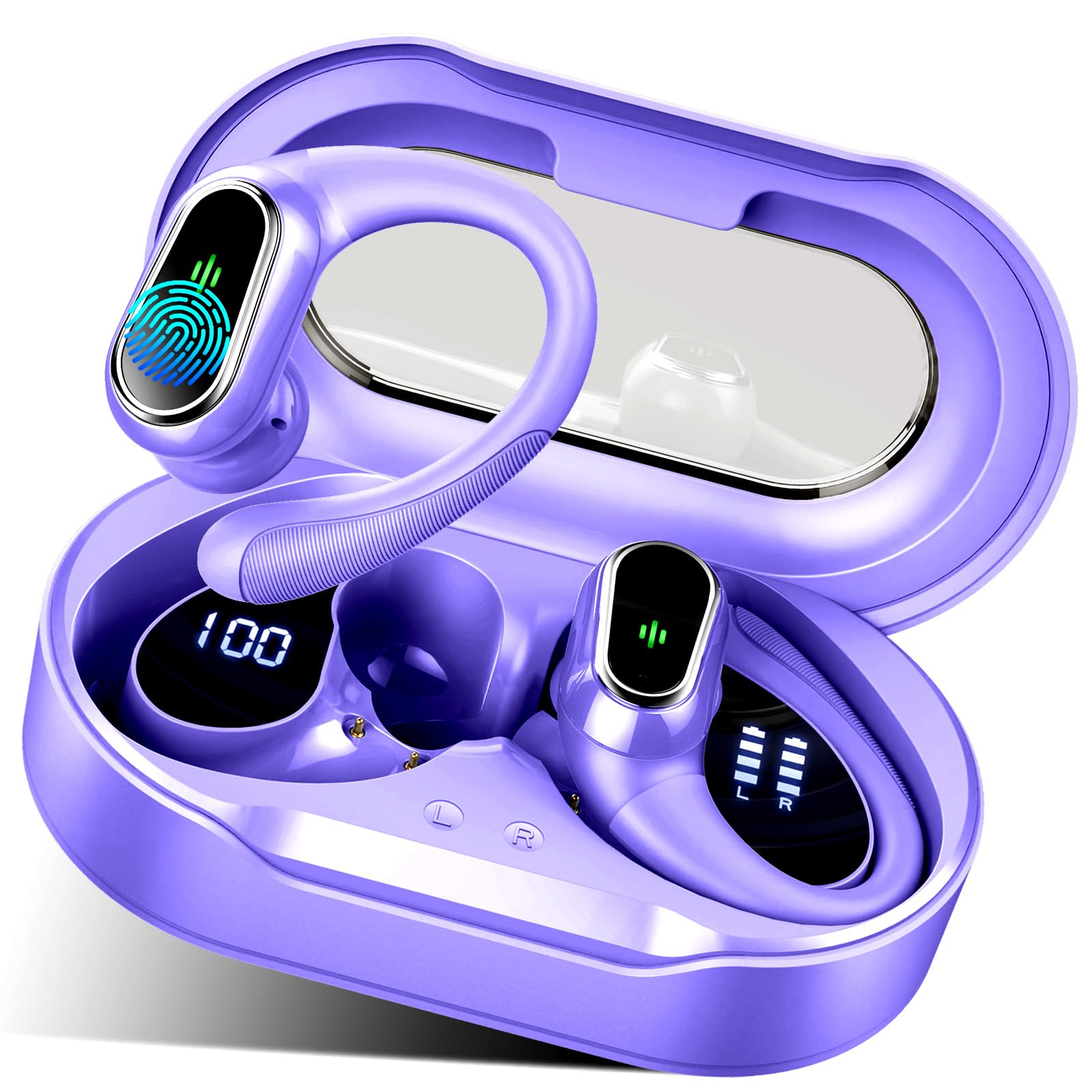 Photo 1 of Rolosar Wireless Earbuds, Bluetooth 5.4 Headphones Sport, Bluetooth Earbuds with ENC Noise Canceling Mic, 50H Stereo Wireless Headphones IP7 Waterproof with Earhooks, Dual LED Display, pur