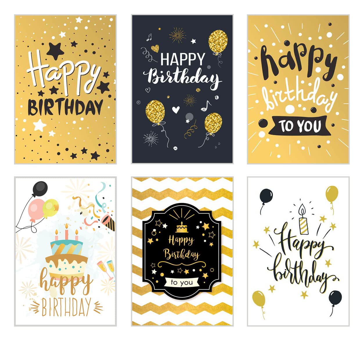 Edition Seidel Greeting Card, Set of 6 Premium Birthday Cards with Gold Embossing Paper, Folding Cards, Envelopes - Modern, Unisex-Adults