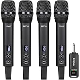 ZERFUN Rechargeable Wireless Microphones 4, Pro Handheld Cordless Mics System Dynamic with Echo Treble BASS VOL Control for Karaoke Singing Church Party, 1/4'' Output, D240, Black