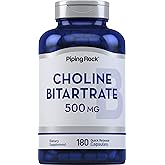 Piping Rock Choline Bitartrate 500mg | 180 Capsules | Non-GMO, Gluten Free Supplement
