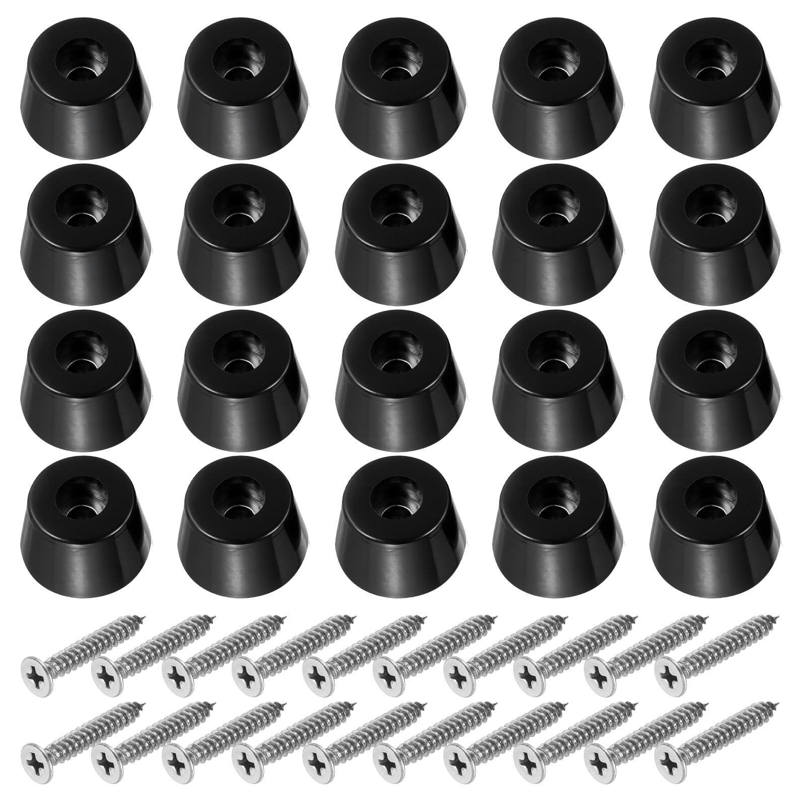 PATIKIL Cutting Board Feet,20 Pieces Non Slip Rubber Feet Bumpers with 304 Stainless Steel Screws for Cutting Board Furniture Chairs Desks 0.96"Wx0.59"H, Black