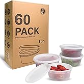 EASYTRIP [60 sets] 8oz Deli Containers with Lids，Food Storage Container with airtight lid，Plastic Soup Containers with Lids Meal Prep/BPA Free/Freezer Safe/Dishwasher Safe/Microwave Safe/Stackable