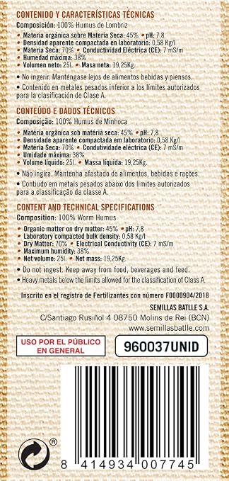 Sustratos Ecológicos - Sustrato Humus Lombriz 25l. - Batlle ...