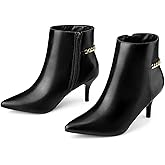 Perphy Kitten Heel Booties Pointed Toe Chain Ankle Boots for Women