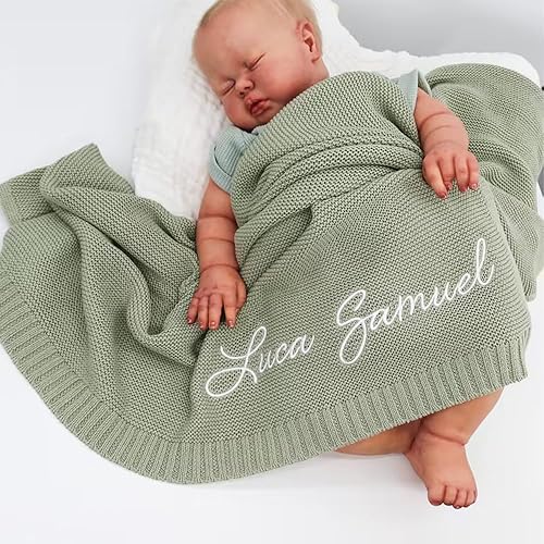 Personalized Embroidered Chunky Knit Baby Blanket, Baby Blanket