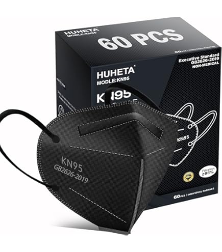 Amazon.com: HUHETA KN95 Face Mask 60 Pack, 5-Ply Breathable