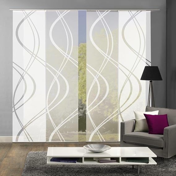 Home Fashion 94662 | 4er-Set Schiebegardinen TIBERIO | Scherli Blickdicht & transparent | wollweiß | je 245x60 cm