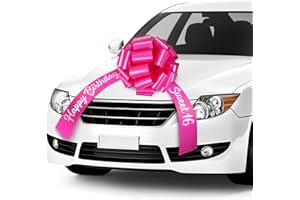 WILLBOND Happy Birthday Car Bow Sweet 16 Big Giant Gift Wrapping Pull Bows with 20 Feet Car Ribbon for Birthday Party Decorations (Rose Red, 20 Inch)