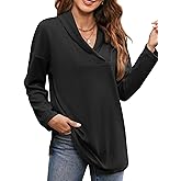 Women's Long Sleeve Tops Fall Shawl Neck Tunic Tops for Leggings Casual Blouse Sweatshirt