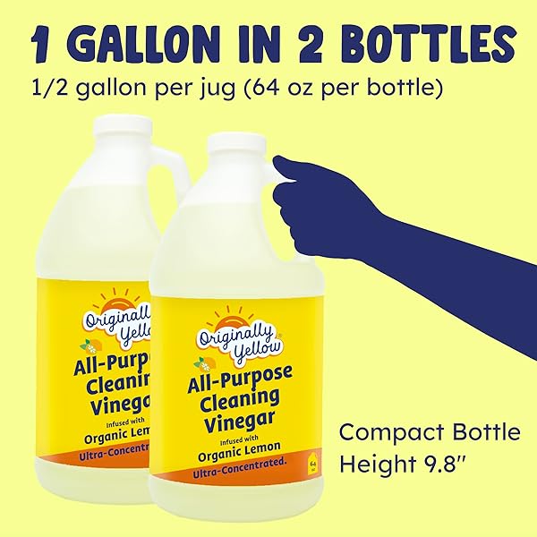 ORIGINALLY YELLOW LEMON WHITE VINEGAR FOR CLEANING PURPOSE | USA MADE ALL PURPOSE CLEANER | USE AS GLASS, KITCHEN & FLOOR CLEANER | PLANT DERIVED CLEANING VINEGAR 1 GALLON IN 2 PACK | 128 OZ