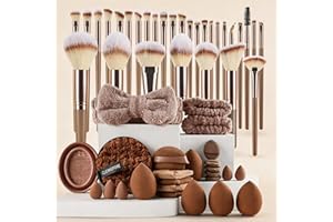 55PCS Makeup Brush Sets & Kits, Makeup Brushes with Washbag, Headband & Wristbands, Beauty Sponges, Powder Puffs and Brush Cl